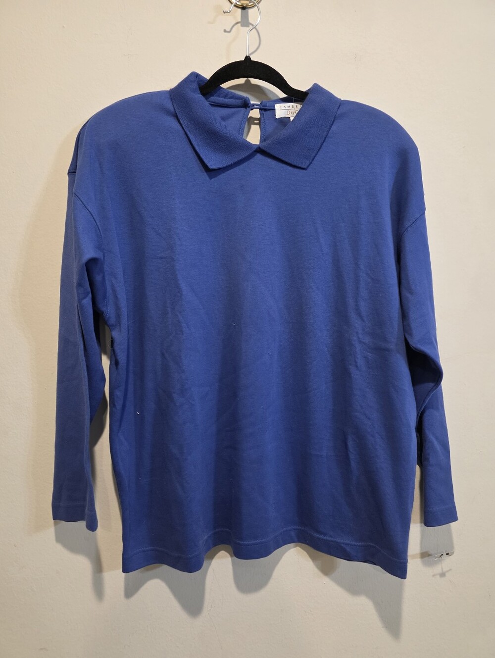 Vintage Cambridge Dry Goods Blue Long Sleeve Polo Top Collared Keyhole Back Sz L